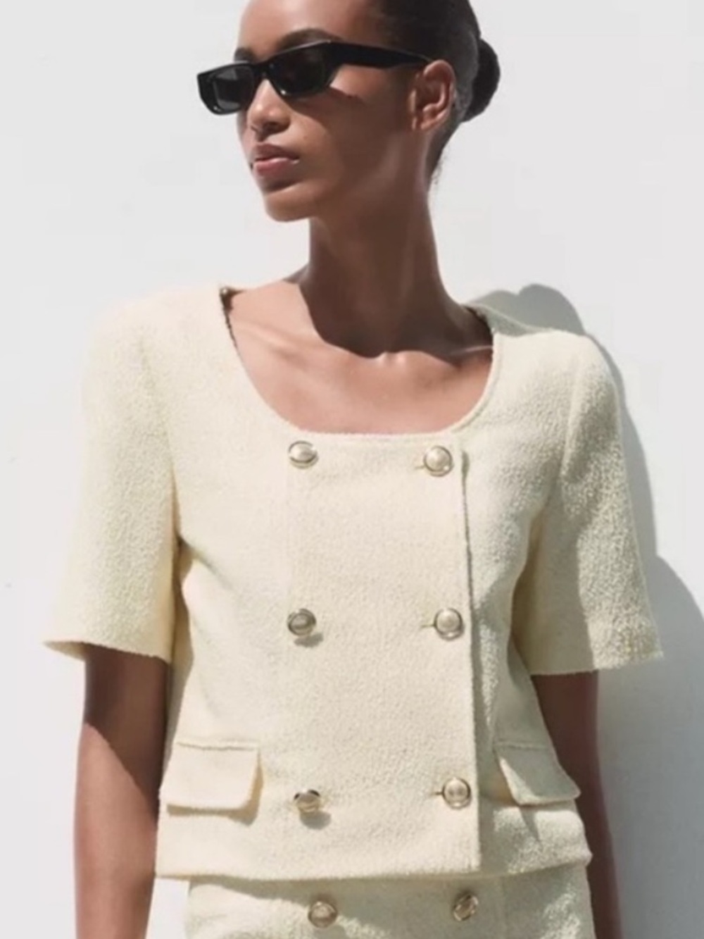 NEW Zara NWT structured short sleeve blazer yellow/cream small